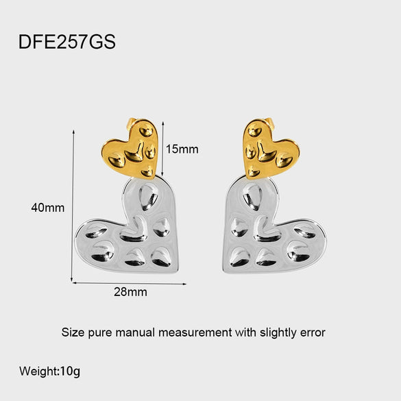 Wholesale Women's Geometric Heart Pendant Earrings Stainless Steel 18K Gold Plated Hammered Irregular Jewelry