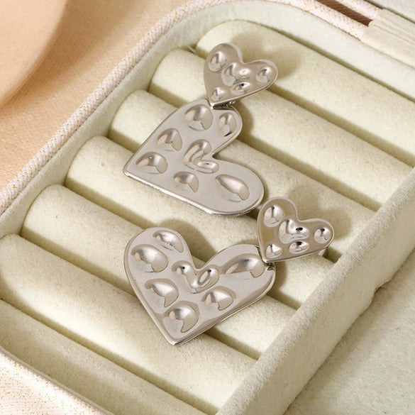 Wholesale Women's Geometric Heart Pendant Earrings Stainless Steel 18K Gold Plated Hammered Irregular Jewelry