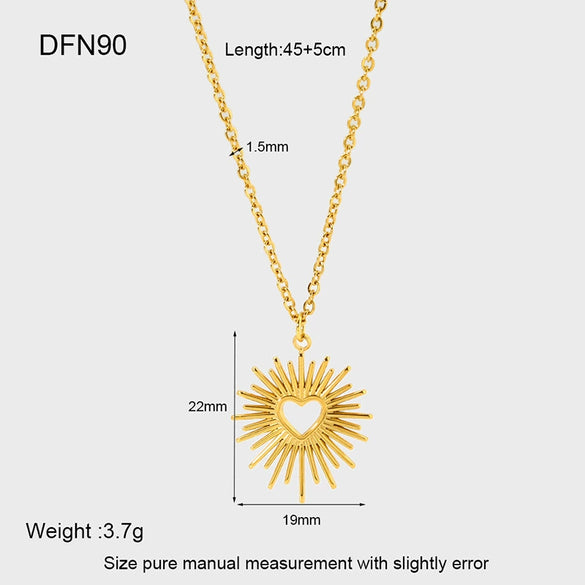Wholesale Women's Geometric Heart Pendant Necklace Made Of Titanium Steel With 18K Gold Electroplating And Oshaped Chain