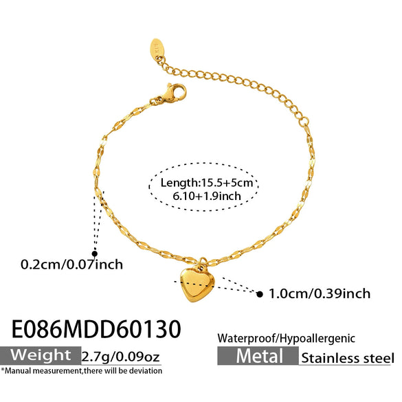 Wholesale Women's Geometric Heart Pendant Stainless Steel Bracelet 18K Gold Plated Minimalist Fashion Jewelry