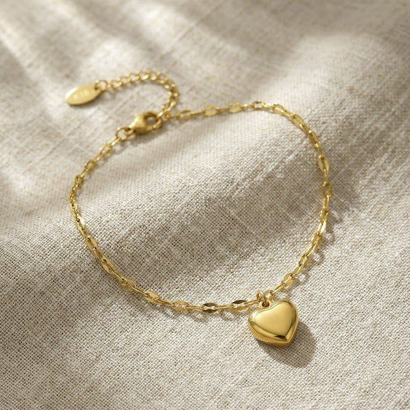 Wholesale Women's Geometric Heart Pendant Stainless Steel Bracelet 18K Gold Plated Minimalist Fashion Jewelry