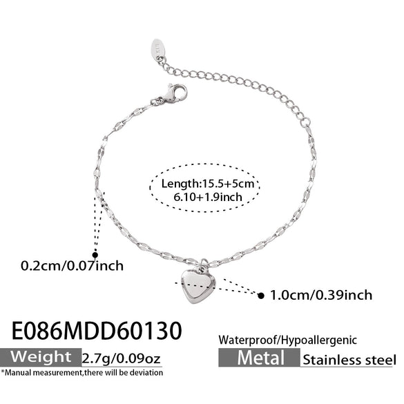 Wholesale Women's Geometric Heart Pendant Stainless Steel Bracelet 18K Gold Plated Minimalist Fashion Jewelry