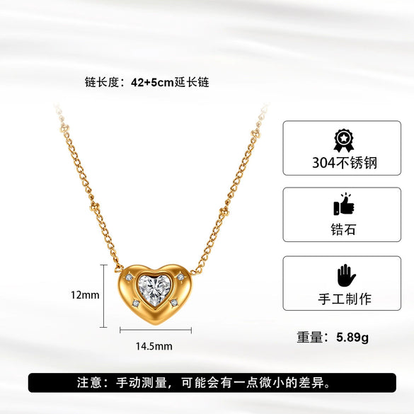 Wholesale Women's Geometric Heart Real Gold Electroplated Calendering Chain Necklace