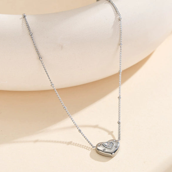 Wholesale Women's Geometric Heart Real Gold Electroplated Calendering Chain Necklace