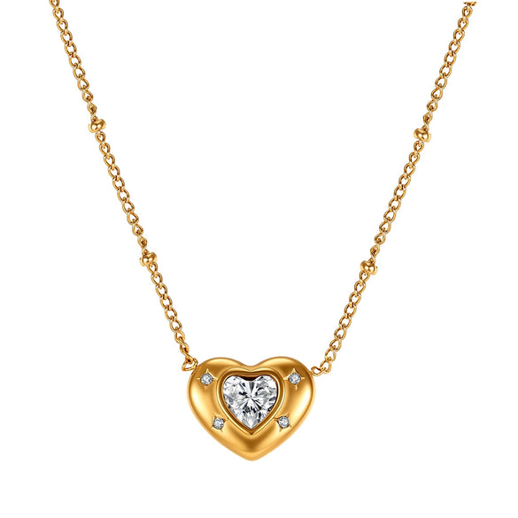 Wholesale Women's Geometric Heart Real Gold Electroplated Calendering Chain Necklace
