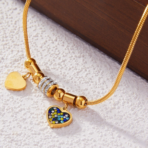 Wholesale Women's Geometric Heart Shape Diamondencrusted Stainless Steel 18K Gold Plated Love Bracelet Jewelry