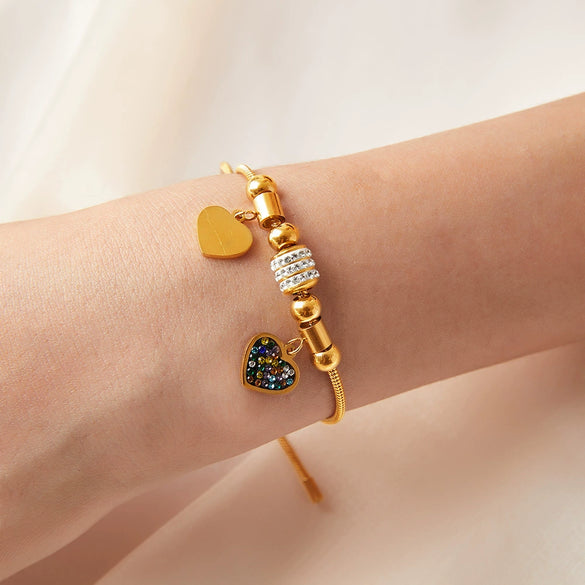 Wholesale Women's Geometric Heart Shape Diamondencrusted Stainless Steel 18K Gold Plated Love Bracelet Jewelry