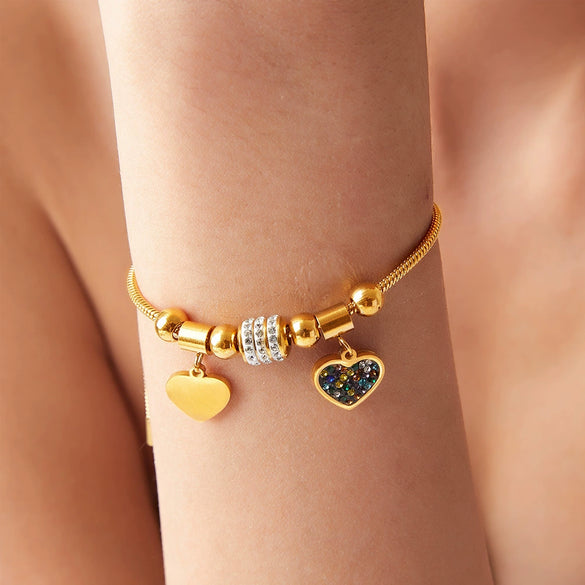 Wholesale Women's Geometric Heart Shape Diamondencrusted Stainless Steel 18K Gold Plated Love Bracelet Jewelry