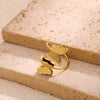 Wholesale Women's Geometric Heart Shape Inlaid With Gold Stainless Steel Doublelayer Butterfly Frosted Opening Adjustable Tail Ring Jewelry