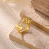 Wholesale Women's Geometric Heart Shape Inlaid With Gold Stainless Steel Doublelayer Butterfly Frosted Opening Adjustable Tail Ring Jewelry