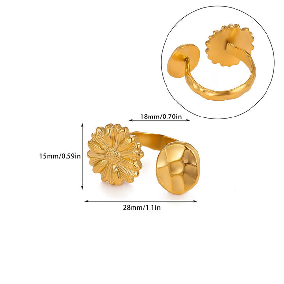 Wholesale Women's Geometric Heart Shape Inlaid With Gold Stainless Steel Doublelayer Butterfly Frosted Opening Adjustable Tail Ring Jewelry