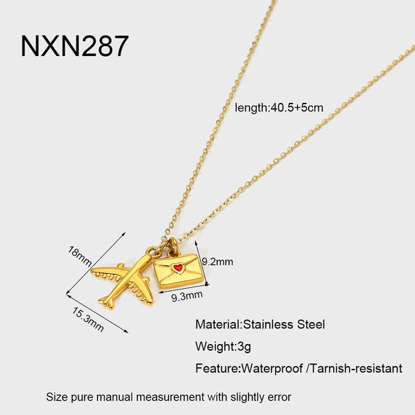 Wholesale Women's Geometric Heart Shape Stainless Steel Necklace With Vacuum Real Gold Plating In Pvd Furnace And Black Rope Chain