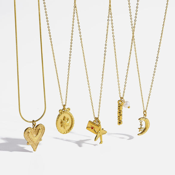 Wholesale Women's Geometric Heart Shape Stainless Steel Necklace With Vacuum Real Gold Plating In Pvd Furnace And Black Rope Chain