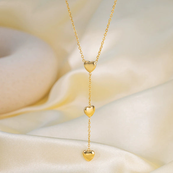 Wholesale Women's Geometric Heart Shape Titanium Steel 18K Goldplated Tassel Ochain Pendant Necklace
