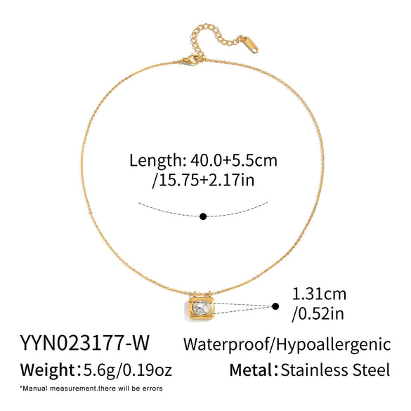 Wholesale Women's Geometric Heart Shape Zircon Pendant Necklace With Oshaped Stainless Steel Chain Real Gold Plated