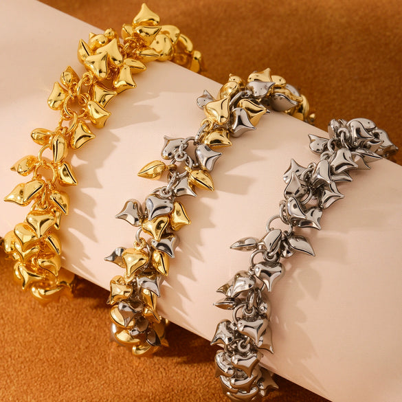 Wholesale Women's Geometric Heart Splicing Tassel Stainless Steel Goldplated Bracelet Fashionable Accessories
