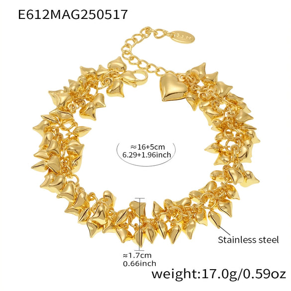 Wholesale Women's Geometric Heart Splicing Tassel Stainless Steel Goldplated Bracelet Fashionable Accessories