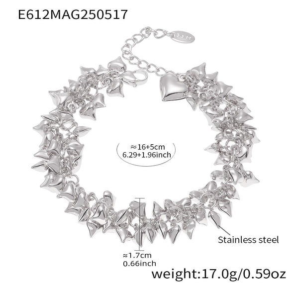 Wholesale Women's Geometric Heart Splicing Tassel Stainless Steel Goldplated Bracelet Fashionable Accessories