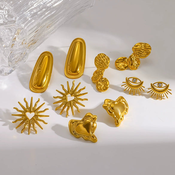 Wholesale Women's Geometric Heart Stainless Steel Vacuum Real Gold Plated Earrings