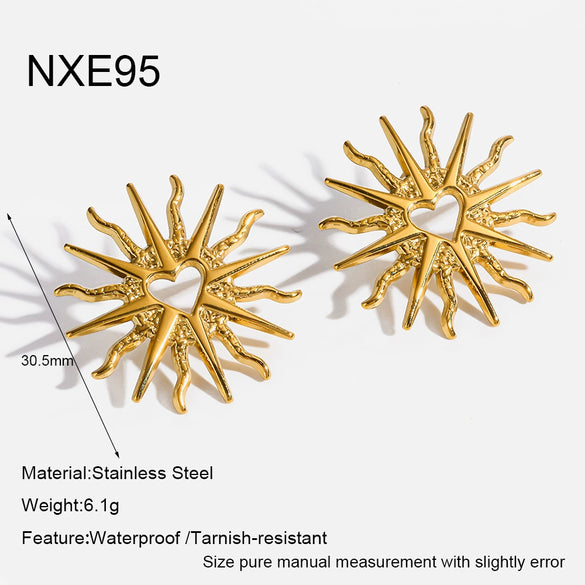 Wholesale Women's Geometric Heart Stainless Steel Vacuum Real Gold Plated Earrings