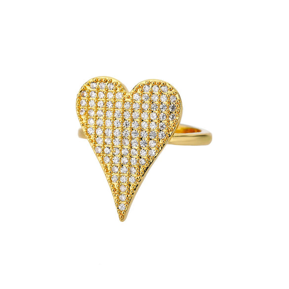 Wholesale Women's Geometric Heartshaped Copper Gold Inlaid Open Ring Jewelry