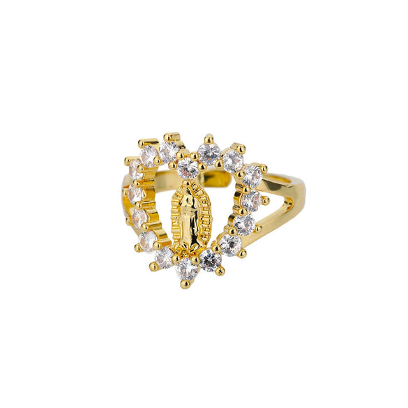 Wholesale Women's Geometric Heartshaped Copper Gold Inlaid Open Ring Jewelry