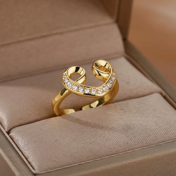 Wholesale Women's Geometric Heartshaped Copper Gold Inlaid Open Ring Jewelry