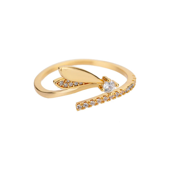 Wholesale Women's Geometric Heartshaped Copper Gold Inlaid Open Ring Jewelry