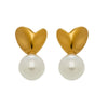 Wholesale Women's Geometric Heartshaped Imitation Pearl Stainless Steel Earrings With 18K Real Gold Plating