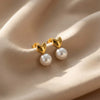 Wholesale Women's Geometric Heartshaped Imitation Pearl Stainless Steel Earrings With 18K Real Gold Plating