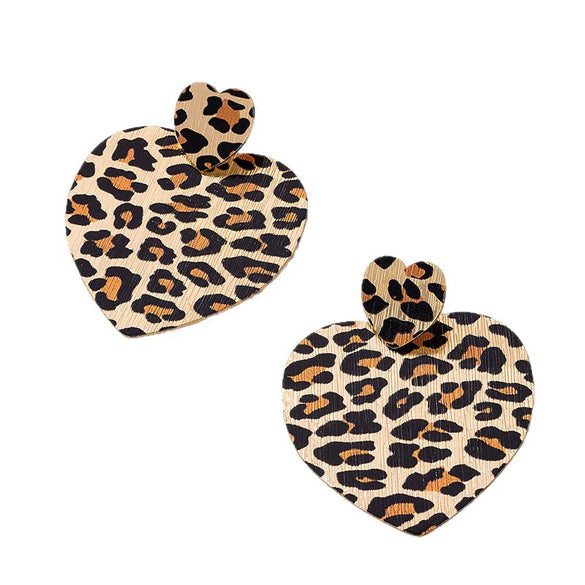 Wholesale Women's Geometric Heartshaped Leopard Print Alloy Electroplated Earrings