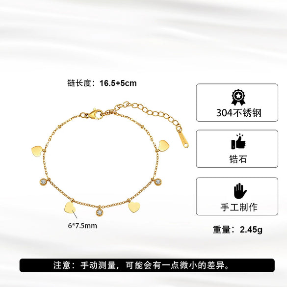 Wholesale Women's Geometric Heartshaped Rhinestone Stainless Steel Electroplated Bracelet