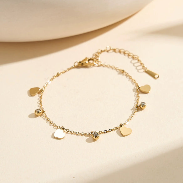 Wholesale Women's Geometric Heartshaped Rhinestone Stainless Steel Electroplated Bracelet