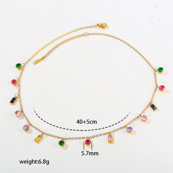 Wholesale Women's Geometric Heartshaped Rhinestone Stainless Steel Necklace With 18K Gold Electroplating