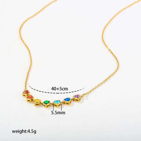 Wholesale Women's Geometric Heartshaped Rhinestone Stainless Steel Necklace With 18K Gold Electroplating