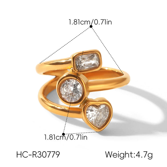 Wholesale Women's Geometric Heartshaped Stainless Steel Electroplated Statement Ring