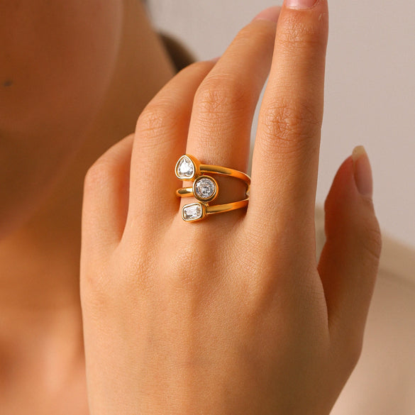 Wholesale Women's Geometric Heartshaped Stainless Steel Electroplated Statement Ring