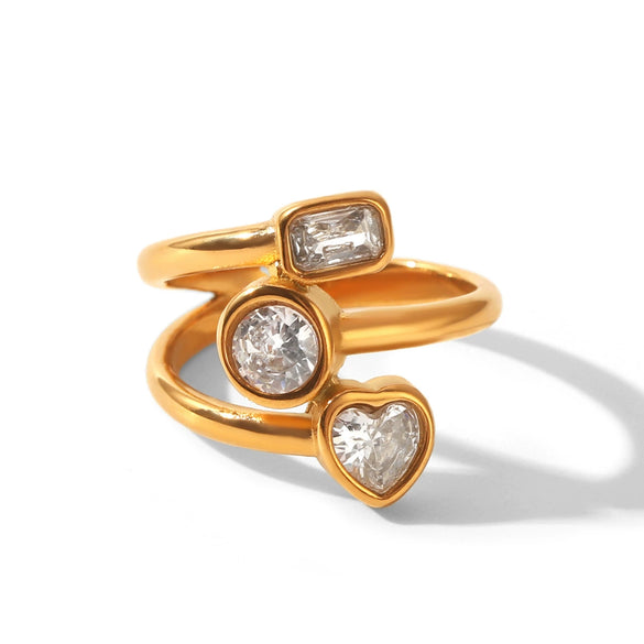 Wholesale Women's Geometric Heartshaped Stainless Steel Electroplated Statement Ring