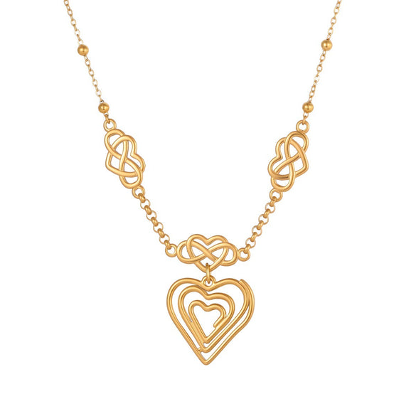 Wholesale Women's Geometric Heartshaped Stainless Steel 18K Gold Electroplated Layered Necklaces For Office Ladies