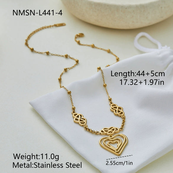 Wholesale Women's Geometric Heartshaped Stainless Steel 18K Gold Electroplated Layered Necklaces For Office Ladies