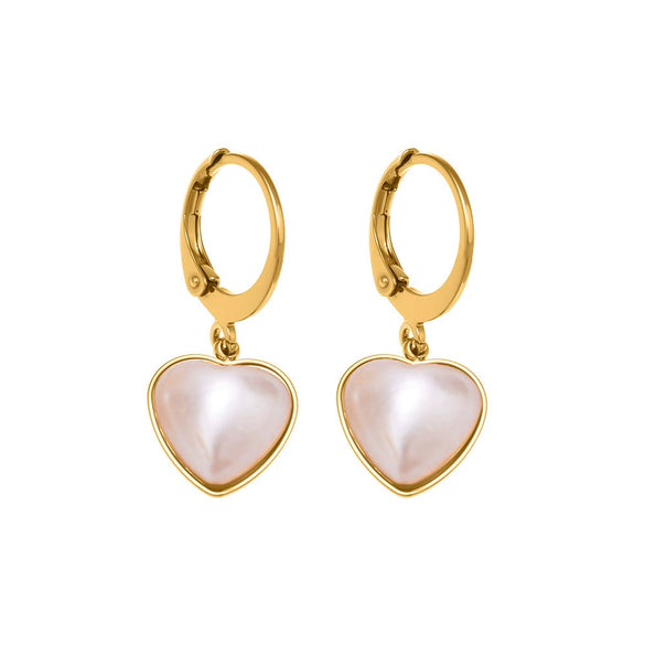 Wholesale Women's Geometric Heartshaped Stainless Steel Pearl Pendant Earrings 18K Gold Plated