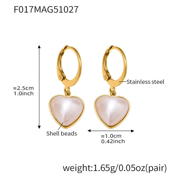 Wholesale Women's Geometric Heartshaped Stainless Steel Pearl Pendant Earrings 18K Gold Plated