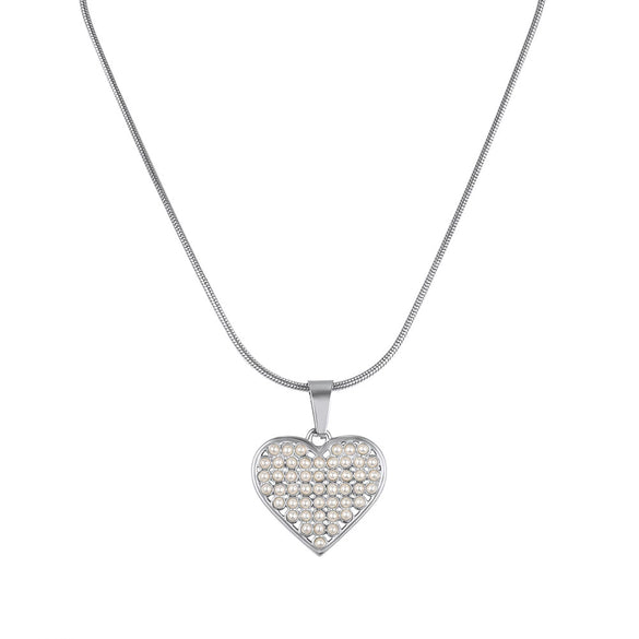Wholesale Women's Geometric Heartshaped Stainless Steel Shell Pearl Titanium Steel Electroplated Calendering Chain Necklace