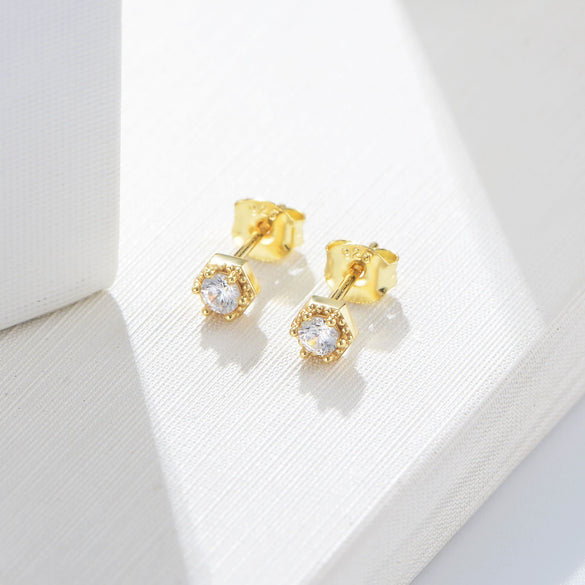 Wholesale Women's Geometric Hexagonal Single Diamond S925 Sterling Silver Earrings