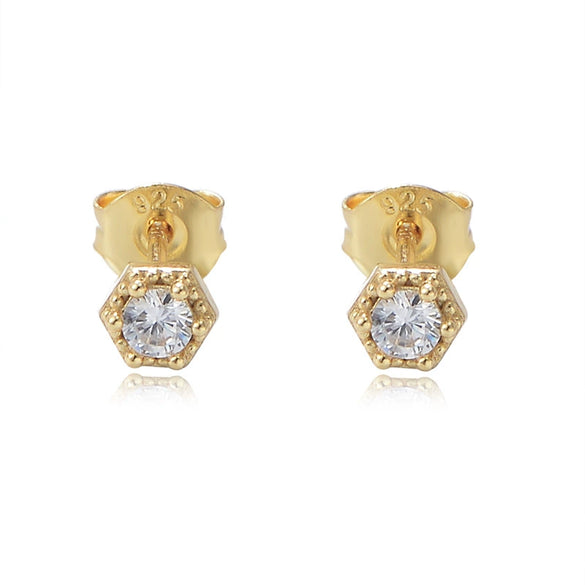Wholesale Women's Geometric Hexagonal Single Diamond S925 Sterling Silver Earrings