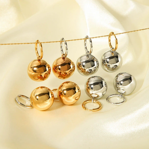 Wholesale Women's Geometric Hollow Ball Earrings In Smooth Stainless Steel With 18K Gold Plated Vacuum Real Gold Electroplating In Pvd Furnace