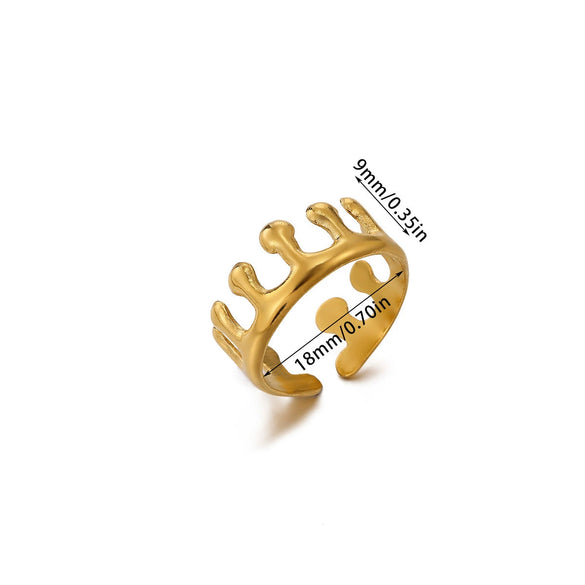 Wholesale Women's Geometric Hollow Flower Goldplated Inlaid With Gold Stainless Steel Zircon Ring With Fruit Shape And Pattern Light Luxury Style