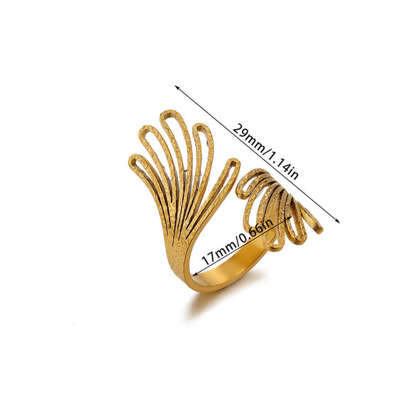 Wholesale Women's Geometric Hollow Flower Goldplated Inlaid With Gold Stainless Steel Zircon Ring With Fruit Shape And Pattern Light Luxury Style