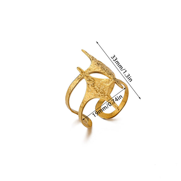Wholesale Women's Geometric Hollow Flower Goldplated Inlaid With Gold Stainless Steel Zircon Ring With Fruit Shape And Pattern Light Luxury Style