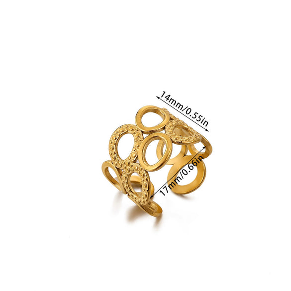 Wholesale Women's Geometric Hollow Flower Goldplated Inlaid With Gold Stainless Steel Zircon Ring With Fruit Shape And Pattern Light Luxury Style